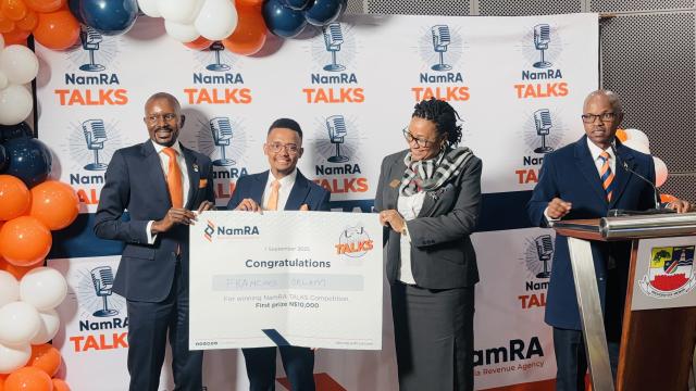 SWAKOPMUND, 01 September 2025 - Francois Orlam was crowned the winner of the third edition of the Namibia Revenue Agency (NamRA) Talks competition during the final round held in Swakopmund on Monday evening. (Photo by: Isabel Bento) NAMPA