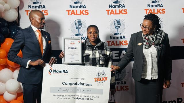 SWAKOPMUND, 01 September 2025 - Agnes Mushe was awarded third position in the NamRA talks competition final round which took place at Swakopmund on Monday. (Photo by: Isabel Bento) NAMPA