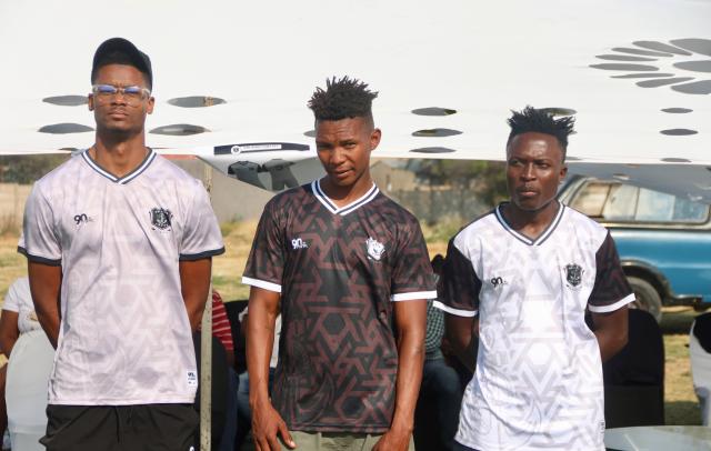 WINDHOEK, 30 August 2025 – Orlando Pirates players pose for a photo during the teams kit unveiling and fun day in the capital ahead of their 2025/26 Southern Stream First Division. (Photo by: Hesron Kapanga) NAMPA