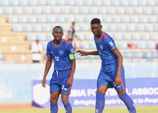 WINDHOEK, 05 September 2025 – Namibia’s 23-year-old striker David “Halland” Ndeuyema (right) and Peter Shalulile while in action against Malawi during Namibia's World Cup qualifier at the Obed Otani Chilume Stadium in Francistown, Botswana. (Photo by: Hesron Kapanga) NAMPA