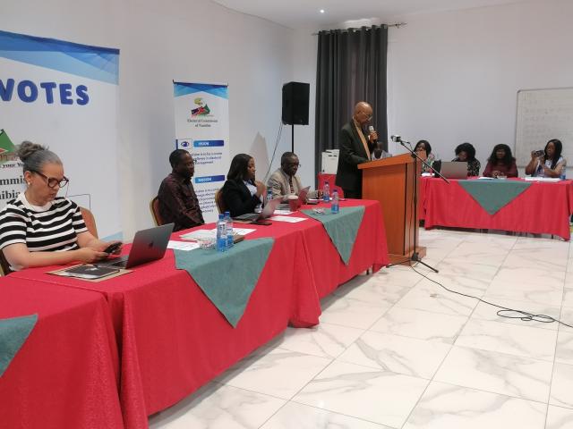 TJIWARONGO, 08 September 2025 - Commissioner of the Electoral Commission of Namibia (ECN) Gerson Tjihenuna speaks Monday morning at the official opening of an 11 day training workshop of returning officers, logistics and technology specialists at Otjiwarongo in the Otjozondjupa Region. (Photo: Mulisa Simiyasa) NAMPA