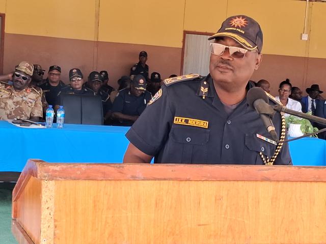 OPUWO, 08 September 2025 - Various stakeholders assembled in Opuwo on Monday to witness the launch of Operation Katjavivi, named in honor of the outgoing Kunene Police Regional Commander, Commissioner James Karungojo Katjavivi Nderura, while also recognizing his steadfast commitment to the police force. (Photo by: Uakutura Kambaekua) NAMPA.