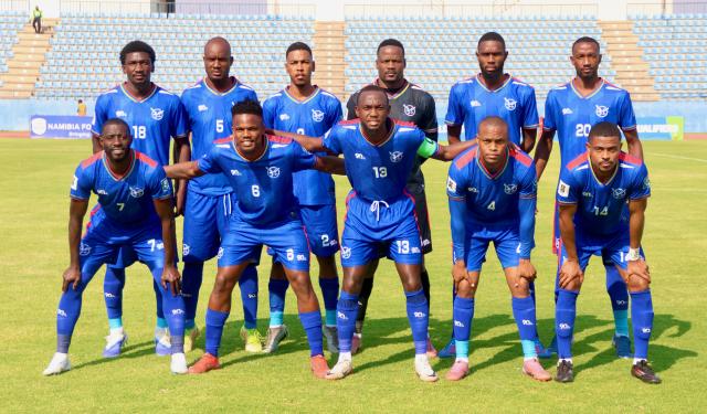 FRANCISTOWN, 05 September 2025 - The Brave Warriors pose for a photo ahead of their FIFA World Cup qualifier against Malawi at the Obed Itani Chilume Stadium in Francistown, Botswana, a match which they lost 3-1. Back row from left are Aprocius Petrus, Charles Hambira, Sergio Damaseb, Edward Maova, Kennedy !Eib and Ivan Kamberipa. Front row from left are Deon Hotto, Ngero Katua, Peter Shalulile, Riaan Hanamub, and Joslin Kamatuka. (Photo by: Hesron Kapanga) NAMPA