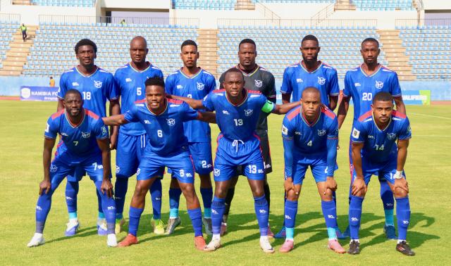 FRANCISTOWN, 05 September 2025 - The Brave Warriors pose for a photo ahead of their FIFA World Cup qualifier against Malawi at the Obed Itani Chilume Stadium in Francistown, Botswana, a match which they lost 3-1. Back row from left are Aprocius Petrus, Charles Hambira, Sergio Damaseb, Edward Maova, Kennedy !Eib and Ivan Kamberipa. Front row from left are Deon Hotto, Ngero Katua, Peter Shalulile, Riaan Hanamub, and Joslin Kamatuka. (Photo by: Hesron Kapanga) NAMPA