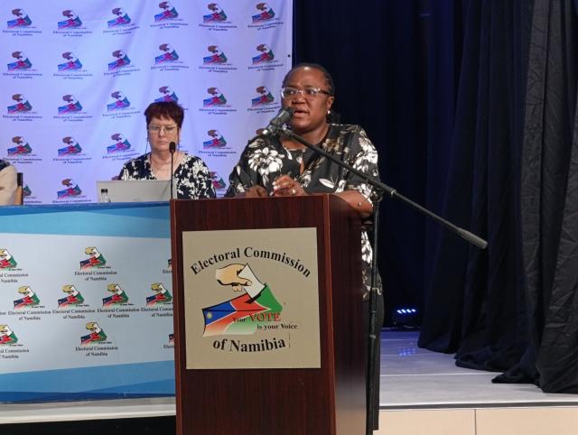 Windhoek, 12 September 2025 - ECN's Deputy Director, Voter and Civic Education, Marilyn Kazetjikuria speaking at the state of preparedness and release of provisional voters register at the Election House in Windhoek.(Photo: Negumbo Ali)NAMPA