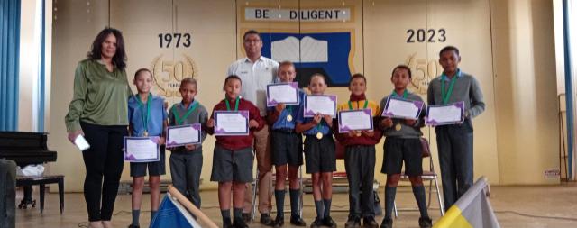 MARIENTAL, 15 September 2025 (NAMPA)-Martha McNab, wife of Hardap Governor Riaan McNab, led a mid-term hike through her Non- governmental organization called Step Up Ark, awarding medals and certificates to eight Danie Joubert scholars on Monday who completed an eight- kilometer trek near Mariental.
(Photo:Charmaine Boois) NAMPA 