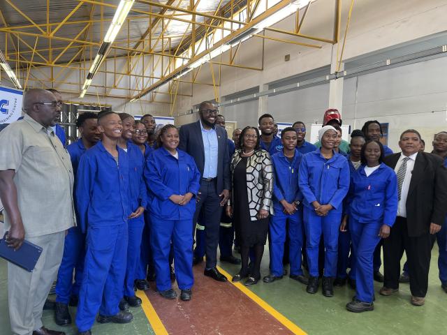 WINDHOEK, 16 September 2025 - Governor of Khomas Region, Sam Shafiishuna Nujoma, alongside the CEO of Social Security Commission Milka Mungunda, officials of WVTC and students pictured at WVTC in Windhoek on Tuesday.  (Photo by: Justina Shuumbwa) NAMPA