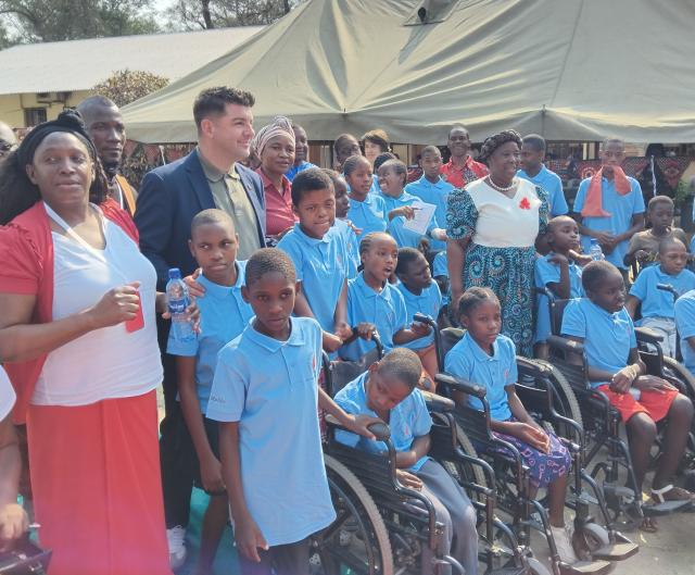 KATIMA MULILO, 19 September 2025 - Deputy Minister of Education, Innovation, Youth, Sports, Arts and Culture Dino Balloti and Zambezi Regional Governor, Dorothy Kabula pictured with some of the children at Cheshire Home on Friday during the 30th aniversary celebration of the non-governmental organisation.

(Photo: Michael Mutonga Liswaniso) NAMPA






