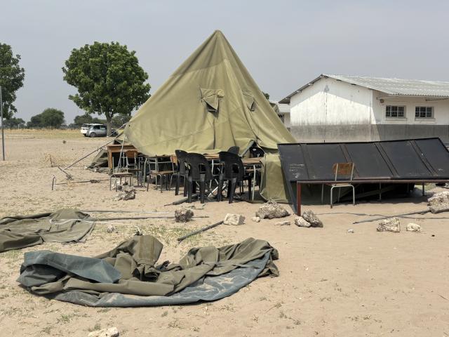 RUNDU, 25 September 2025 - One of the tents serving as a classroom that was damaged by strong winds at Gabriel Muhuli Combined School. (Photo by: Sawi Hausiku) NAMPA 
