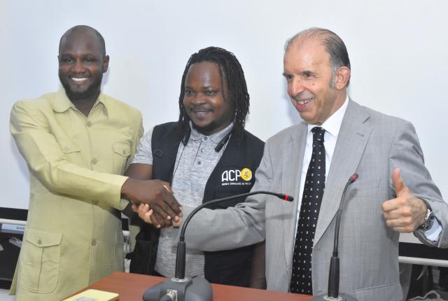 RABAT, 02 October 2025 - Secretary General of the Atlantic Federation of African News Agencies (FAAPA) Mohamed Anis (r) photographed with Guylain Kipoke (middle) of the Congolese News Agency (ACP) who was selected as General Coordinator of the newly formed and launched Network of Photojournalists (NPJ) of FAAPA, and Secretary General Abdoul Rahamane Ousman Maman from the Nigerien News Agency (ANP). (Photo contributed) NAMPA