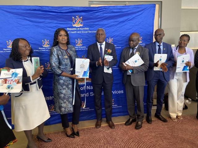 WINDHOEK, 13 October 2025 - The Minister of Health and Social Services, Dr. Esperance Luvindao pictured together with stakeholders at the launch of the Ministerial Strategic Plan 2025-2030 and the Universal Health Coverage (UHC) Policy Document in Windhoek. (Photo: Edward Tenete) NAMPA 