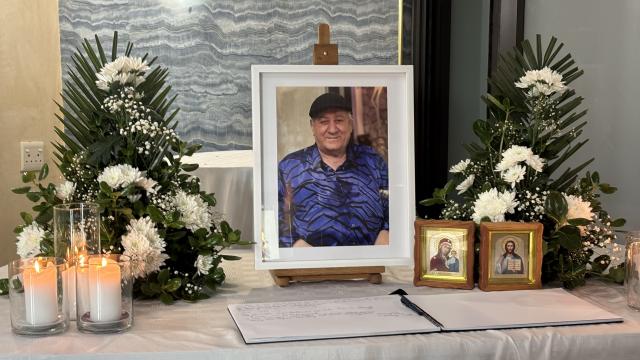WALVIS BAY, 14 October 2025 - The condolence table of the late John Savva, well known Walvis Bay businessman, philanthropist and community leader, who died after an illness. (Photo by: Isabel Bento) NAMPA