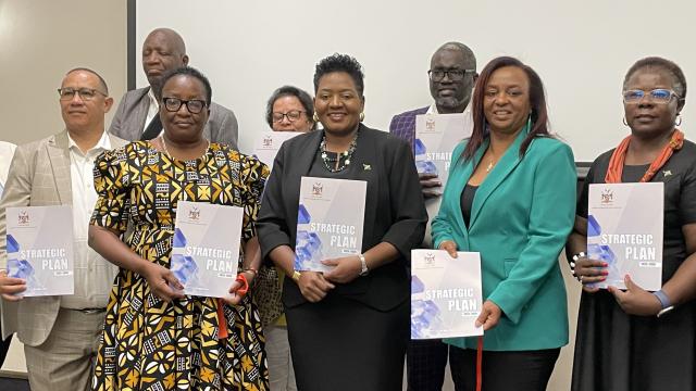 15 October 2025 - Minister of Gender Equality and Child Welfare, Emma Kantema (C) pictured with delegates during the launch of the Ministry’s 2025-2030 Strategic Plan. ( Photo by: Mathilde Kudumo) NAMPA 