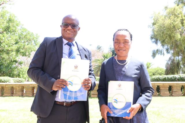 WINDHOEK, 21 October 2025 - Minister of Finance and Social Grant Management Ericah Shafudah pictured at Parliament with Executive Director Michael Humavidu (Photo: Contributed) NAMPA