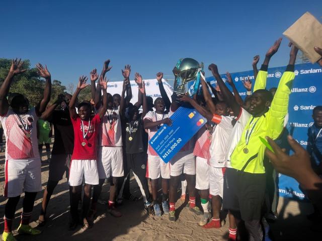 RUNDU, 27 October 2025 - The Rundu Circuit football team celebrate their victory in the Sanlam/Allianz Teachers Tournament. (Photo: Contributed)