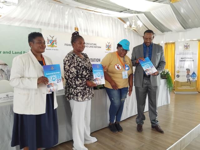 KATIMA MULILO, 27 October 2025 – Deputy Minister of Agriculture, Fisheries, Water and Land Reform Minister, Ruth Masake (second from left) pictured at Katima Mulilo with other senior officials on Monday as she addressed participants at the first five-days National Sanitation Symposium and the official launch of the five-year National Sanitation and Hygiene Strategy for 2022 – 2027.

(Photo: Michael Mutonga Liswaniso) NAMPA