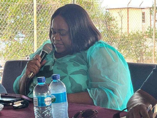 MARIENTAL, 30 October 2025 - Minister of Home Affairs, Immigration, Safety and Security Lucia Iipumbu engaging with the Namibia Correctional Services officers at the Hardap Correctional Facility located outside Mariental on Thursday. (Photo by: Charmaine Boois) NAMPA