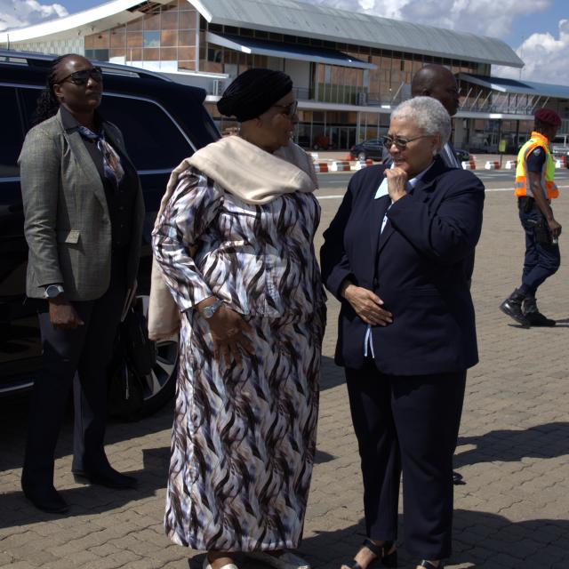 WINDHOEK, 05 November 2025 - President Netumbo Nandi-Ndaitwah conversing with Deputy President Lucia Witbooi before she departs for the COP30 summit in
 Brazil  (Photo: Andreas Thomas) NAMPA

