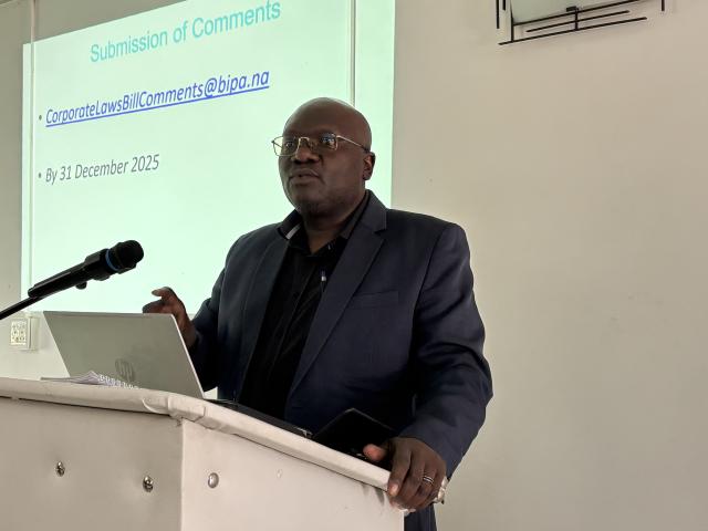 RUNDU, 19 November 2025- BIPA Executive Business Registration Services Officer Raphael Likando speaking during a stakeholder engagement on Namibia’s corporate law reform. (Photo by: Sawi Hausiku) NAMPA
