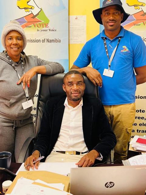 GOBABIS - Omaheke region electoral officers Hedwig Uanivi, Joseph Amwaandi and Kauetu Murangi. (Photo: Contributed)