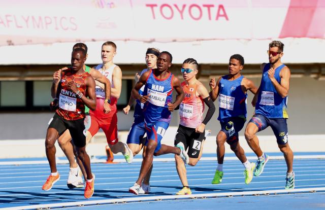 TOKYO, 22 November 2025 – Namibia’s 800-metre sprinter, Nghihupwamunhu Nambala (in blue) while in action during the 800m semi-final heat at the Deaflympic Games in at the Tokyo Metropolitan Komazawa Stadium in Japan. (Photo by: Hesron Kapanga) NAMPA