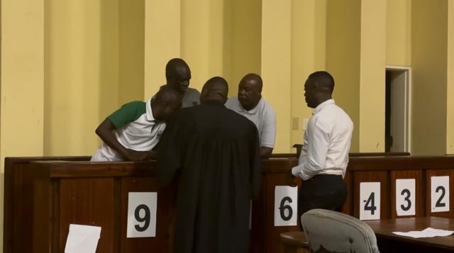 RUNDU, 24 November 2025 - Two government officials - Jonas Nghidileko and Martin Sapumba - along with former Chief Regional Officer in the Kavango East Regional Council, Ludwig Thikusho, appeared in the Rundu Magistrate’s Court Monday evening. (Photo by: Sawi Hausiku) NAMPA 