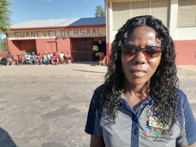 OTJIWARONGO, 26 November 2025 - The Electoral Commission of Namibia (ECN)'s Otjozondjupa Regional Electoral Officer, Victoria Amutenya speaks about the smooth voting exercise in the 2025 Regional Councils and Local Authorities elections at the Swanevelder Community Hall on Wednesday morning. (Photo by: Mulisa Simiyasa) NAMPA 