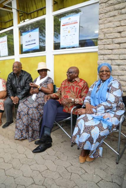 WINDHOEK, 26 November 2025 - President Netumbo Nandi-Ndaitwah, accompanied by the first gentleman Epapharas Denga Ndaitwah and Swapo Party General Secretary Sophia Shaningua were amongst the first voters to cast thier votes during the regional council and local authority elections on Wednesday in the Windhoek West constituency. (Photo: Contributed) NAMPA. 