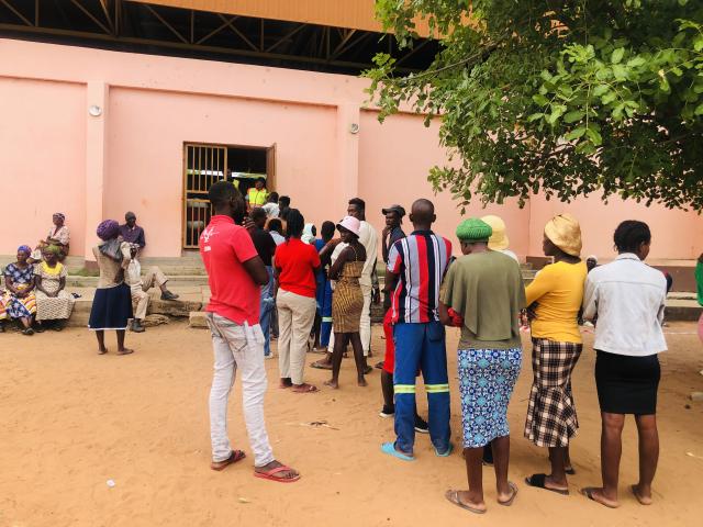 KAPAKO, 26 November 2025- People queuing up at the Mbunza Traditional Authority hall in the Kapako Constituency to cast their votes for the Regional Councils and Local Authorities Elections. (Photo by: Lylie Joel) NAMPA