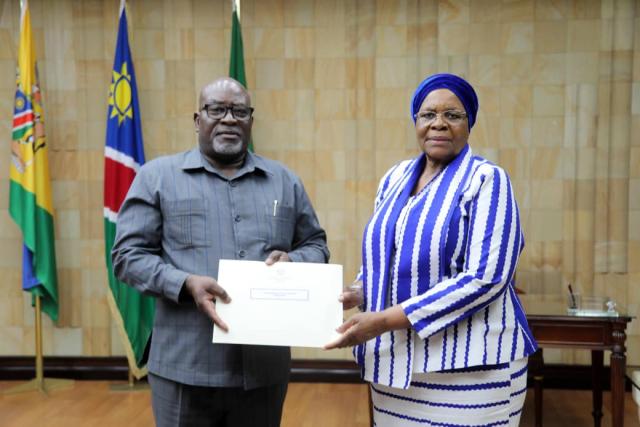 WINDHOEK, 02 DECEMBER - President Netumbo Nandi-Ndaitwah pictured with the newly appointed Minister of Industries, Mines and Energy (MIME), Modestus  Amutse. (Photo: Contributed) NAMPA 