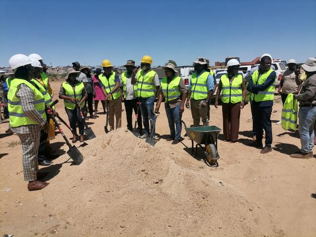OTJIWARONGO, 02 December 2025 - Ground-breaking for the construction of a new tarred road to Ombili informal settlement and other development projects at Otjiwarongo by government through the Ministry of Urban and Rural Development. Deputy Minister, Evelyn Nawases-Tayele (L) officiated at the event on Tuesday. (Photo by: Mulisa Simiyasa) NAMPA 