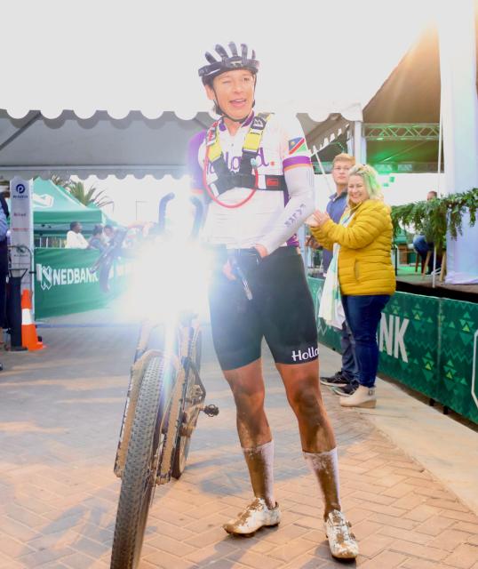 SWAKOPMUND, 06 December 2025 - Namibia’s cyclist Nina Holtrup  pictured at the finish line after winning the 2025 Nedbank Desert Dash. The 21st edition of the iconic endurance event saw riders take off from the Grove Mall in Windhoek and concluded at Platz Am Meer in Swakopmund, riding accross the ancient Namib Desert. (Photo by: Hesron Kapanga) NAMPA
