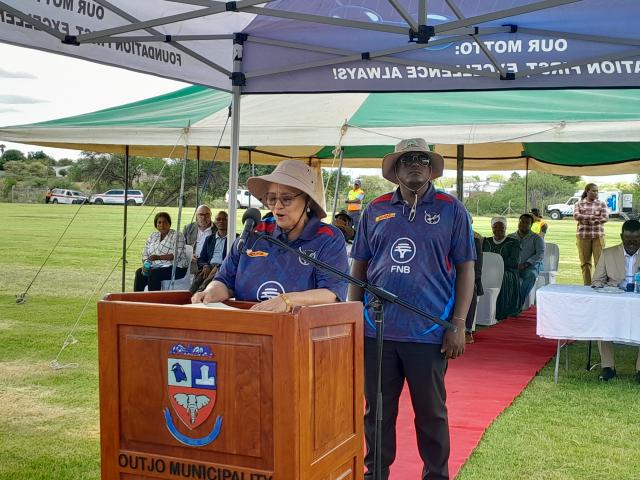OUTJO, 15 December 2025 - Vice President Lucia Witbooi officially opened the Dr Libertina Amadhila sports tournament at Outjo. (Photo by: Dalene Kooper) NAMPA 