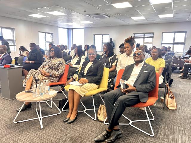 Windhoek, 16 December- Minister of Environment, Forestry and Tourism, Indileni Daniel pictured with the former minister of Environment, Forestry and Tourism, Pohamba Shifeta and the CEO of the Namibia Investment Promotion Board Nangula Uaandja. (Photo by Eba Kandovazu). NAMPA