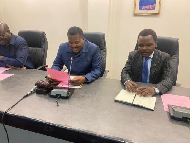 OUTAPI,09 January 2026- The Omusati regional governor  Immanuel Shikongo picture with the Omusati regional council chairperson of the management committee, Daniel Iilende, during the official opening of the  Omusati regional council sessions for 2026 on Friday. (Photo: contributed)