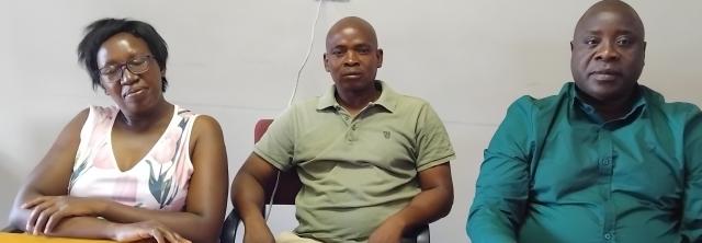 KATIMA MULILO, 10 January 2026 - Zambezi Regional Football Association Chairperson, Ngwama Vuyalo (C) pictured with his two executive committee members on Saturday. (Photo BY: Michael Mutonga Liswaniso) NAMPA 