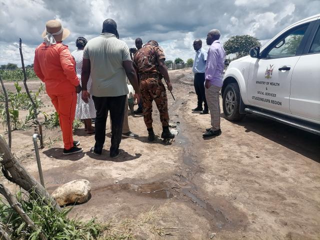 GROOTFONTEIN, 13 January 2026 - Chairperson of the Otjozondjupa Regional Council, Paulus Nekundi (centre) on Tuesday afternoon during a physical site visit in Kap n Bou where Cholera originally started from in November 2025. (Photo by: Mulisa Simiyasa) NAMPA 