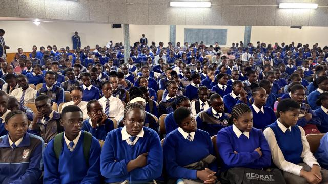 SWAKOPMUND, 16 January 2026 - Learners at the Swakopmund Secondary School being addressed by Information, Communication and Technology Emma Theofelus. (Photo by: Isabel Bento) NAMPA