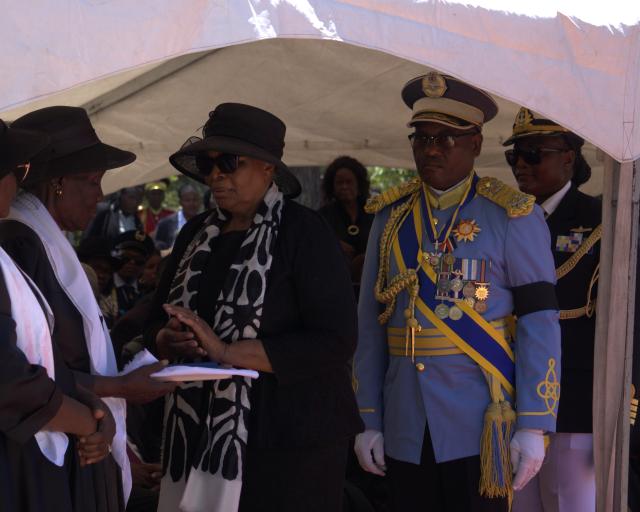 EENHANA, 24 January 2026 – President Netumbo Nandi-Ndaitwah consoling the widow of the late Mathias Kanana Hishoono, Ndeshipewa Elina Hishoono, at his funeral at the Eenhana Memorial Shrine. (Photo by: Ester Hakaala) NAMPA