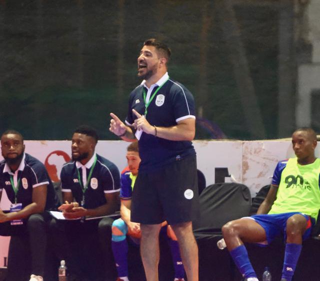 SWAKOPMUND, 04 February 2026 - The head coach of Namibia's senior men's futsal team, Marcos Antunes, relays instructions to the players during their match against Libya in the 2026 CAF Futsal AFCON qualifiers at The Dome in Swakopmund on Wednesday. (Photo by: Hesron Kapanga) NAMPA
