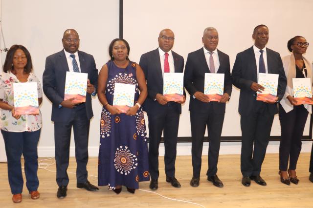 OSHAKATI, 05 February 2026 - The Chief Executive officer of the the Governments Institutions Pension Fund (GIPF) Martin Inkumbi and the Chairperson of the Board of Trustees Pend Ithindi pictured together with the trustees during the launch of the Integrated Annual Report on Wednesday in Oshakati. (Photo by: Ester Hakaala) NAMPA
