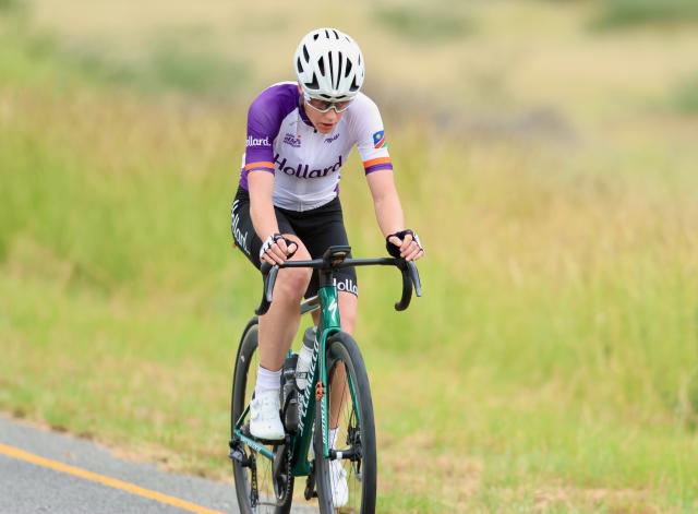 WINDHOEK, 08 February 2026 - Anri Greeff Namibia's 2026 Nedbank Namibia National Road Race champions while in action during the Dordabis road were she broke off from the peloton  and had a dominant display  in the 117 kilometres women race that saw them ride through the new A1 and Dordabis road. (Photo by: Hesron Kapanga) NAMPA
