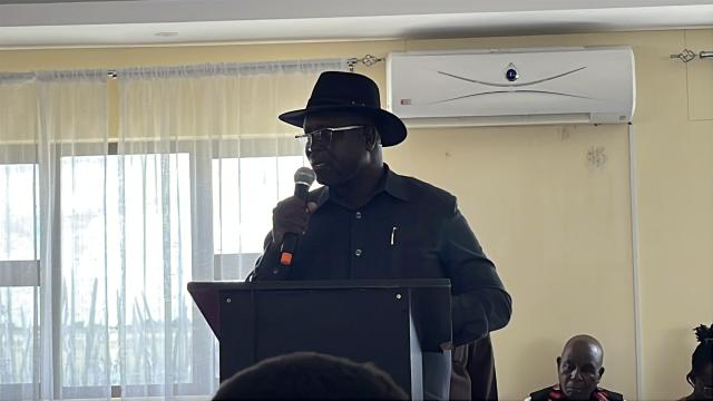 ONAMBANGO, 11 February 2026- King Fillimon Shuumbwa Nangolo speaking at the annual stakeholders engagement at Ombala.

(Photo: Max Henrich) Nampa