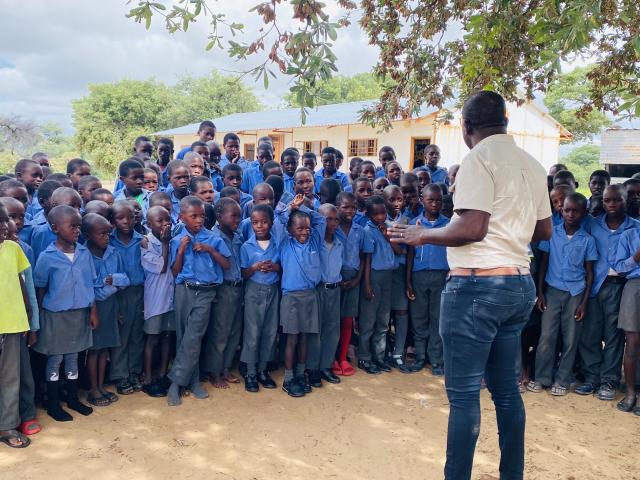 ONYUULAYE, 19 February 2026- Head of communications, public education and marketing at Nored, Simon Lukas, educating learners at Ashihaya primary school on the safety and dangers of electricity.

(Photo: Max Henrich) NAMPA