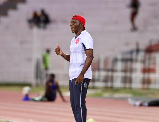 WINDHOEK, 20 February 2026 - African Stars defender head coach Angus Elemu while giving instructions to his team against Mighty Gunners during round 19 of the Namibia Premier Football League (NPFL) at the Independence Stadium. African Stars secured a 1-0 victory over Mighty Gunners in a high-stakes clash between defending champions African Stars and Mighty Gunners, who entered the encounter separated by a single point in second and third place, respectively. (Photo by: Hesron Kapanga) NAMPA
