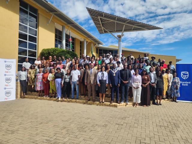 WINDHOEK, 25 FEBRUARY 2026 - Mayor of Windhoek Sakarias Uushona (C) pictured with the Windhoek entrepreneurs at the Standard Bank Blue Growth Series. (Photo by: Molly Weyulu) NAMPA