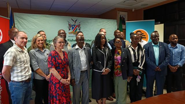 WINDHOEK, 26 February 2026 - Minister of Agriculture, Water and land Reform Inge Zaamwani captured with the members of the newly created Foot and Mouth Disease task force in Windhoek. (Photo by: Ali Negumbo)NAMPA