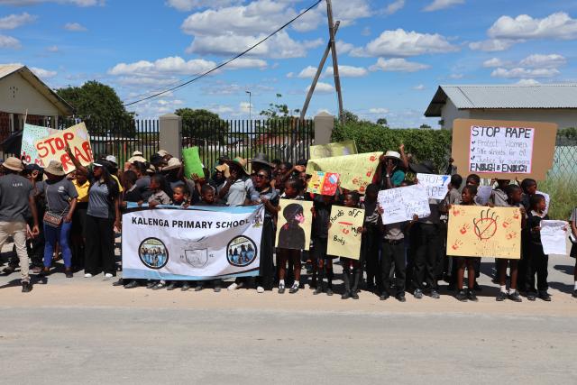 GROOTFONTEIN, 27 February 2026 - A section of teachers, learners and community members of Grootfontein on Friday afternoon marches the streets against the rape incident of a 14-year-old Grade 5 girl of Kalenga Primary School who was raped on 19 February 2026 while on her way back home from school. (Photo by: Mulisa Simiyasa) NAMPA