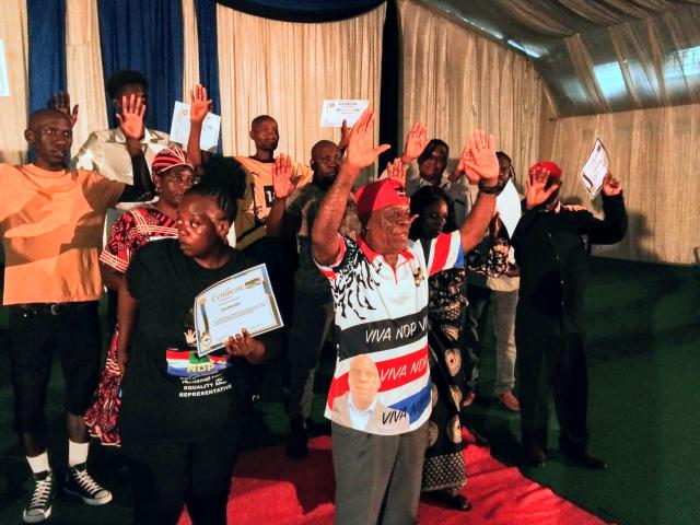 KATIMA MULILO, 01 March 2026 - The National Democratic Party on Sunday honoured its leadership with certificates here on Sunday.

(Photo: Michael Mutonga Liswaniso) NAMPA