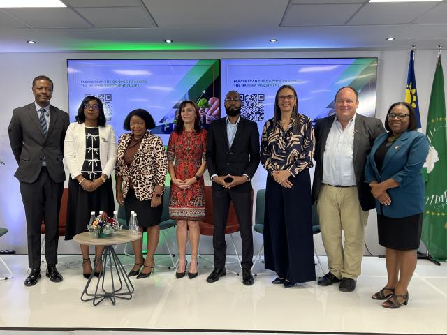 WINDHOEK 02 March 2026 - Acting CEO of NIPDB, alongside deputy minister of MIRT and invited guests at the launch of the Namibia Investment Guide in Windhoek.   

(Photo: Justina Shuumbwa) NAMPA